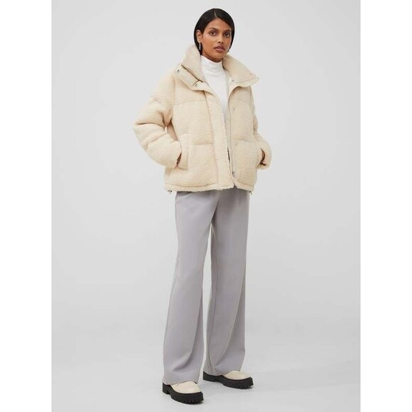 French Connection Women's Faux Shearling Coat Jacket Warm & Cozy Ivory Beige XS - Picture 1 of 14